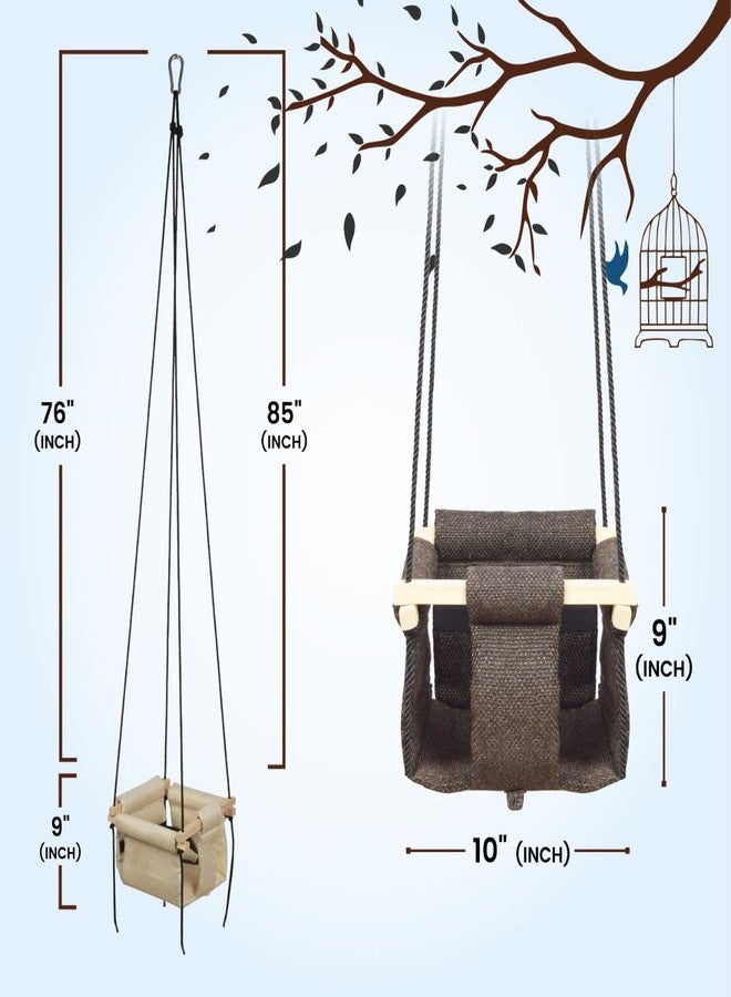 BOFFLE Cotton Cloth and Wooden Hanging Swing for Babies Indoor Outdoor Toddler Seat Chair for Baby Hammock Chair Cradle Birthday Gift for Kids (6 Months to 3 Years) (L Grey) - Image 4